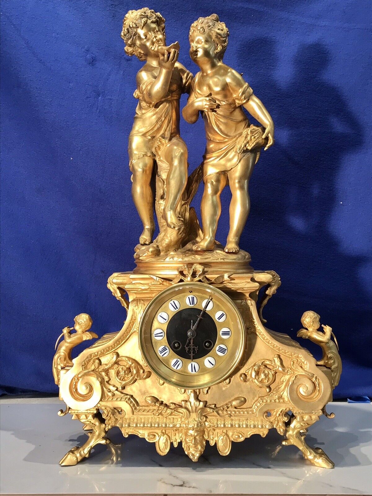 1844 ANTIQUE FRENCH JAPY FRERES STRIKES KEY WOUND,BRONZE,METAL FIGURAL CLOCK