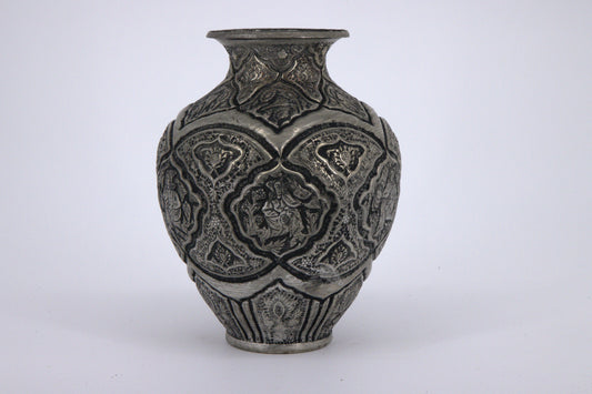 Vintage Handcrafted Metal Vase with Intricate Etched Designs