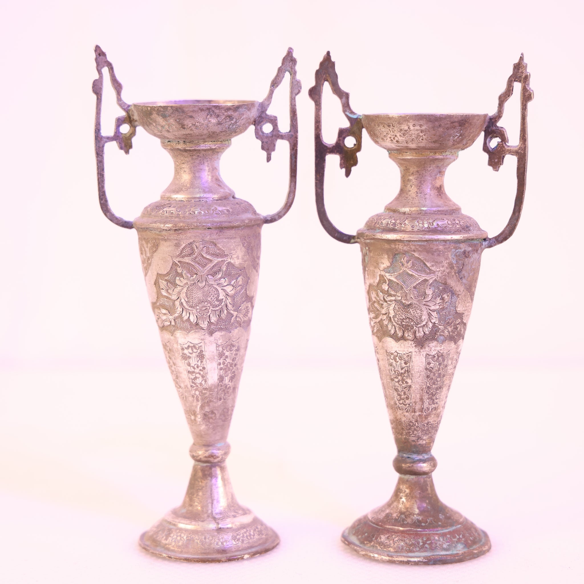 Pair of Persian Sterling Vases with Handles